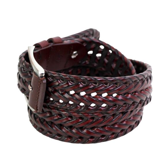 BRAIDED BLACK BROWN REAL LEATHER 1.25"Wd DRESS CASUAL MEN'S BELT Sz 38/115 (R52 - Picture 3 of 12